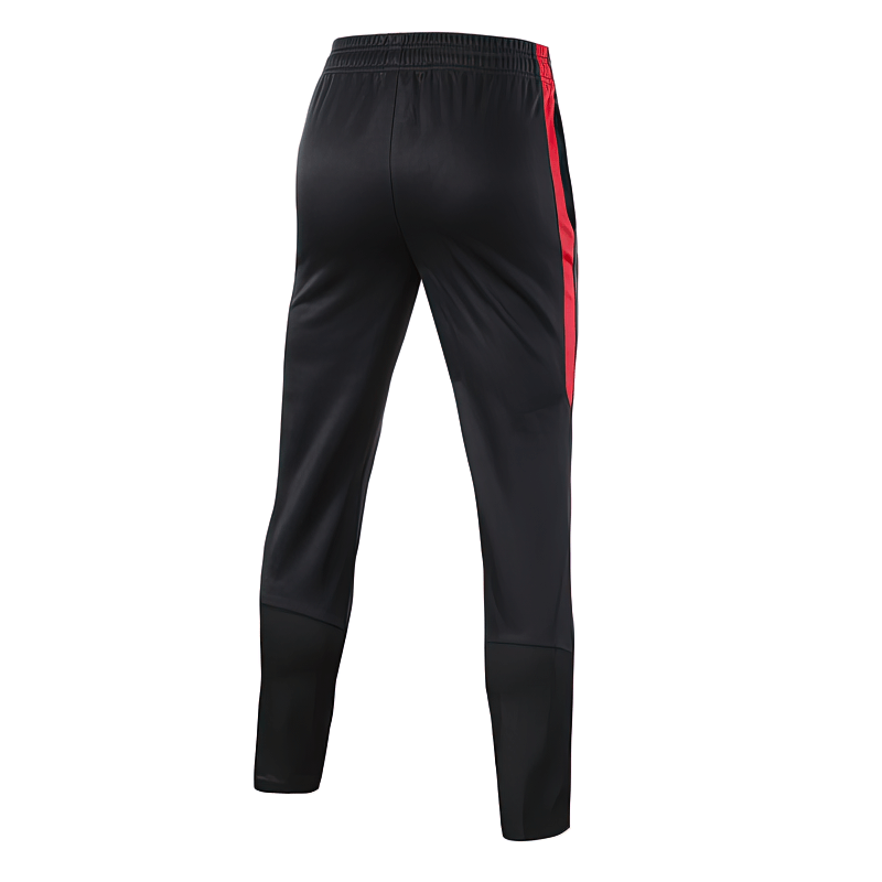 Back view of Training Breathable Elastic Men's Running Pants, SF1356, featuring sleek black design with red side stripes.